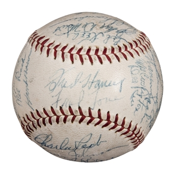 1957 World Series Champions Milwaukee Braves Team Signed ONL Giles Baseball With 31 Signatures Including Aaron & Spahn (JSA)